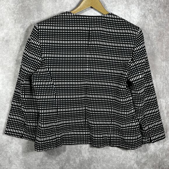 Kasper Blazer Jacket Womens 12 Black White Geometric‎ Open Front Business Career - Picture 4 of 9